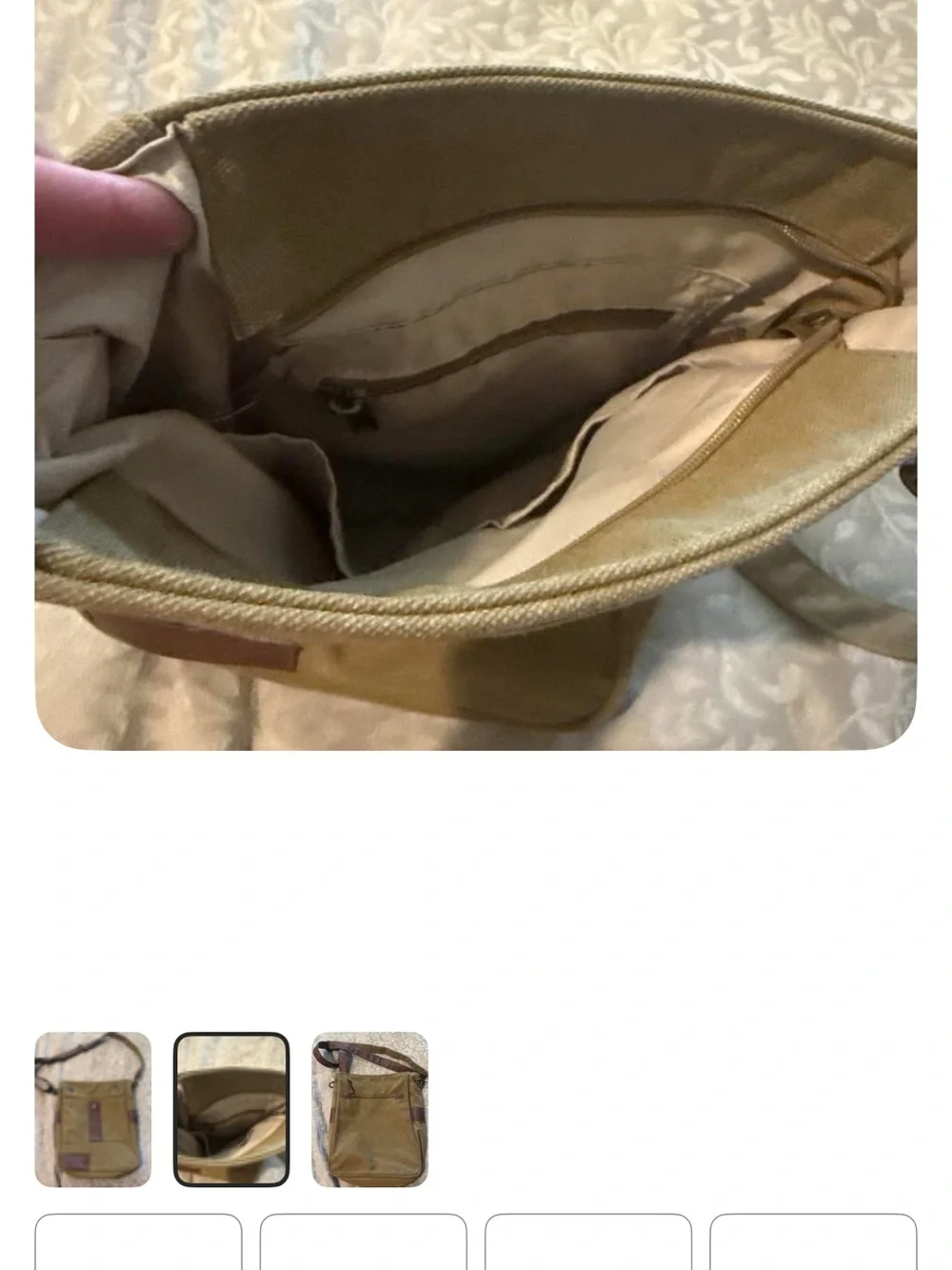 Olive Canvas Messenger Bag with Brown Trim - Casual Crossbody